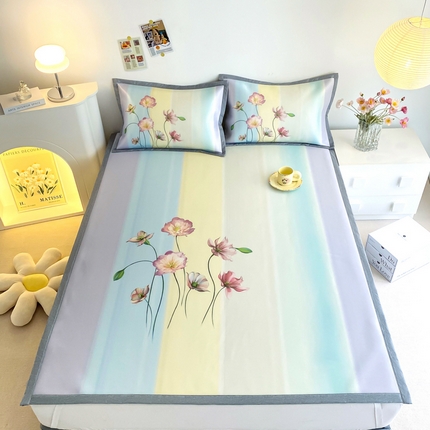 邵依  2025新款数码印花烫光冰丝席凉席子藤席 萱花紫兰