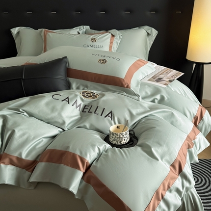 91家纺网 家纺一手货源 找家纺 （总）水云缦 2025新款轻奢全棉双拼角绣花四件套-米兰系列