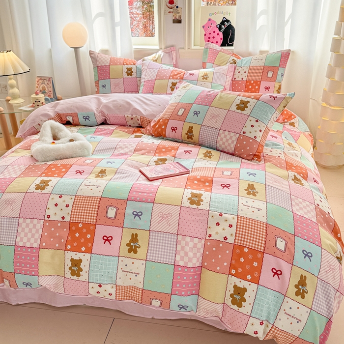 91家纺网 家纺一手货源 找家纺 简宜家居（朝初家纺） 2025新款40支13070纯棉四件套 梦幻拼图