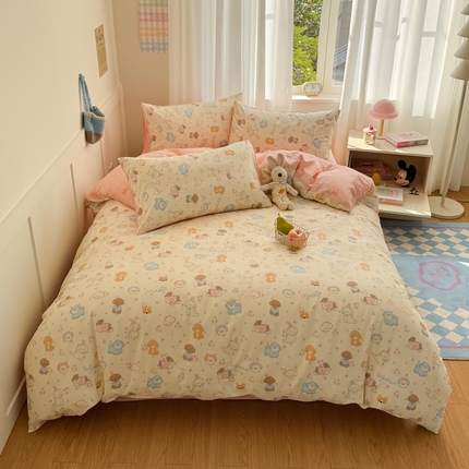 桃子家居 2025新款纯棉小清新13372卡通可爱少女系列四件套 棉-泡泡狗