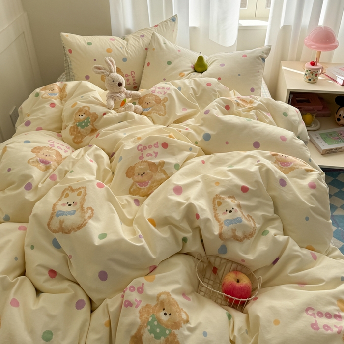 91家纺网 家纺一手货源 找家纺 桃子家居 2025新款纯棉小清新13372卡通可爱少女系列四件套 棉-彩色日记