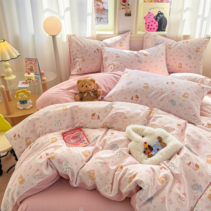 91家纺网 家纺一手货源 找家纺 简宜家居（朝初家纺） 2025新款40支13070纯棉四件套 碎花狗狗