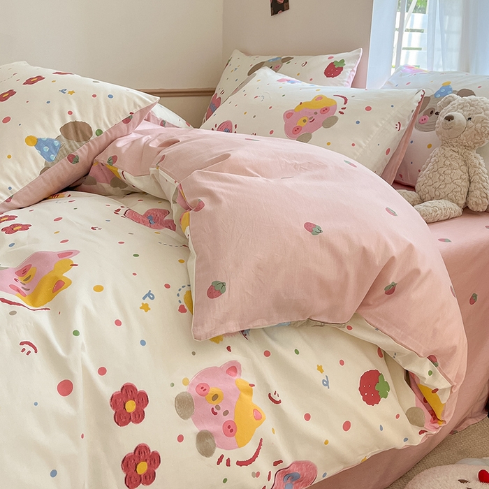 91家纺网 家纺一手货源 找家纺 桃子家居 2025新款纯棉小清新13372卡通可爱少女系列四件套 棉-花花酱