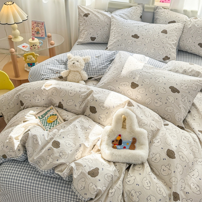 91家纺网 家纺一手货源 找家纺 简宜家居（朝初家纺） 2025新款40支13070纯棉四件套 黑白汪星人