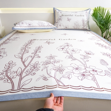 邵依家纺 2025新款数码印花烫光冰丝席凉席子藤席场景二 花季相印