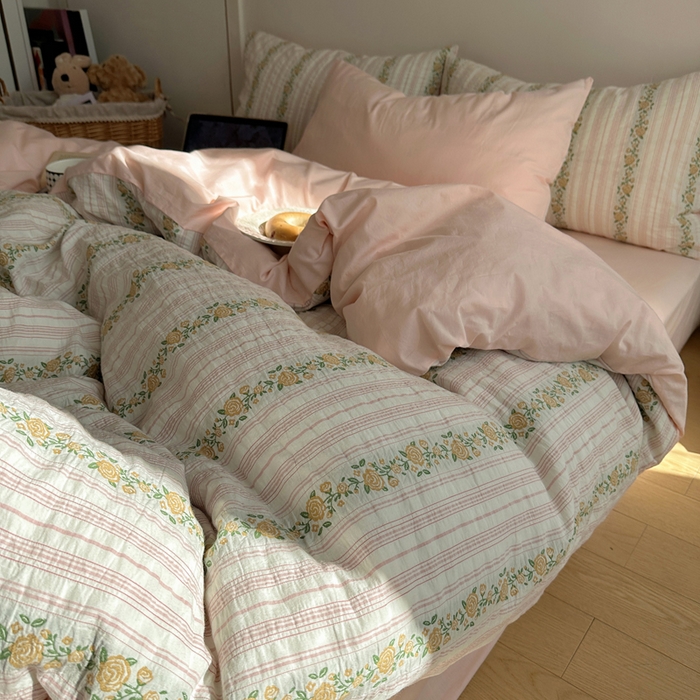 91家纺网 家纺一手货源 找家纺 （总）六巷胡同 2025新款韩系INS博主风40S全棉色织提花四件套