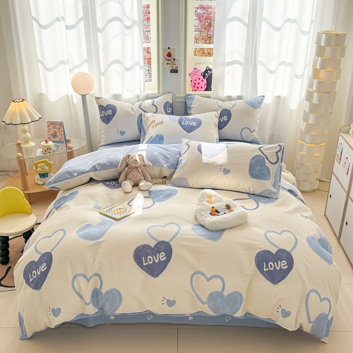 91家纺网 家纺一手货源 找家纺 简宜家居（朝初家纺） 2025新款40支13070纯棉四件套 心相印-蓝