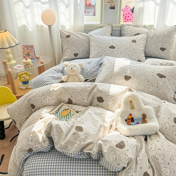 91家纺网 家纺一手货源 找家纺 简宜家居（朝初家纺） 2025新款40支13070纯棉四件套 黑白汪星人