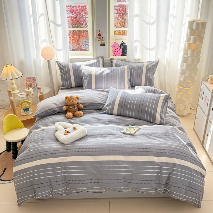 91家纺网 家纺一手货源 找家纺 简宜家居（朝初家纺） 2025新款40支13070纯棉四件套 条纹艺术