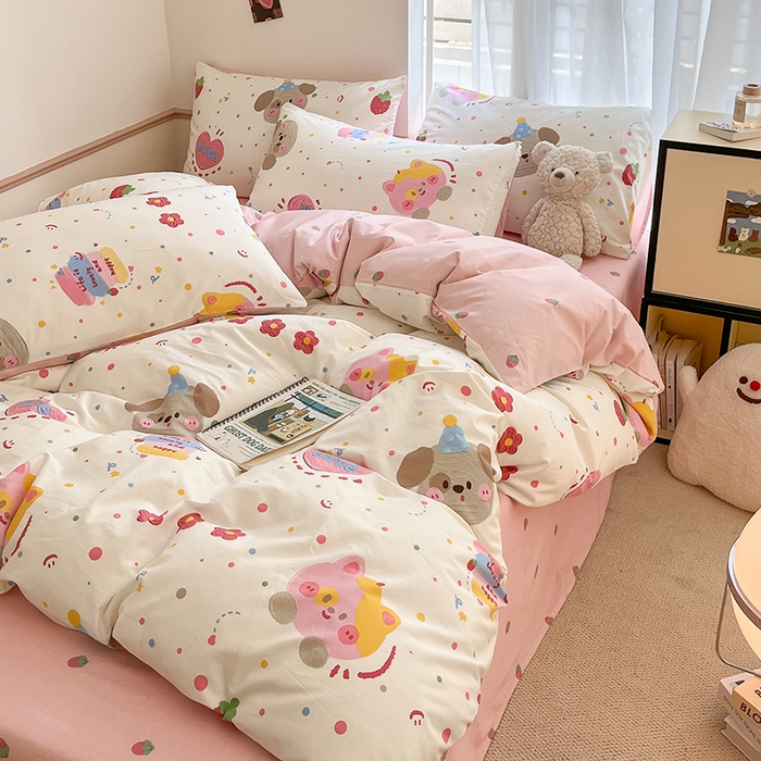 91家纺网 家纺一手货源 找家纺 桃子家居 2025新款纯棉小清新13372卡通可爱少女系列四件套 棉-花花酱