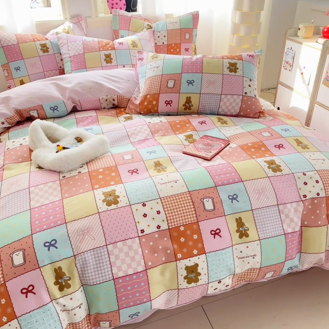 91家纺网 家纺一手货源 找家纺 简宜家居（朝初家纺） 2025新款40支13070纯棉四件套 梦幻拼图