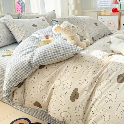 91家纺网 家纺一手货源 找家纺 简宜家居（朝初家纺） 2025新款40支13070纯棉四件套 黑白汪星人