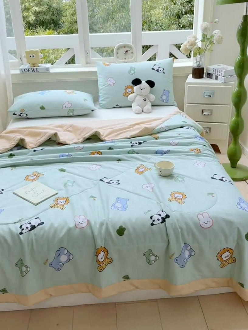 91家纺网 家纺一手货源 找家纺 憨豆家纺 2025新款双面全棉夏被可机洗小清新纯棉夏被薄被芯空调被子夏凉被 可爱乐园