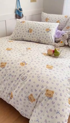 91家纺网 家纺一手货源 找家纺 桃子家居 2025新款纯棉小清新13372卡通可爱少女系列四件套 棉-豹纹小熊