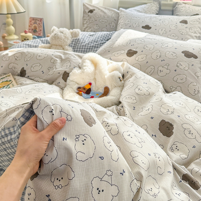 91家纺网 家纺一手货源 找家纺 简宜家居（朝初家纺） 2025新款40支13070纯棉四件套 黑白汪星人