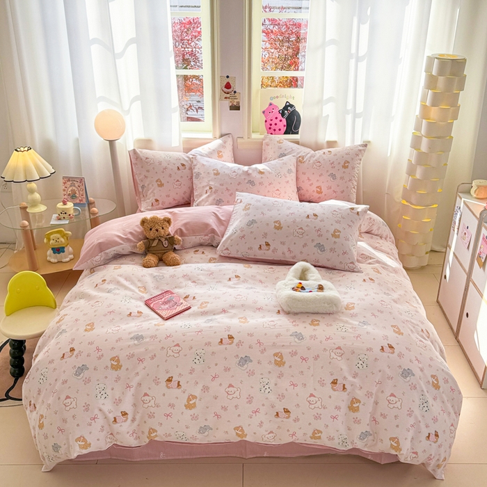 91家纺网 家纺一手货源 找家纺 简宜家居（朝初家纺） 2025新款40支13070纯棉四件套 碎花狗狗