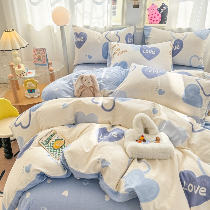 91家纺网 家纺一手货源 找家纺 简宜家居（朝初家纺） 2025新款40支13070纯棉四件套 心相印-蓝