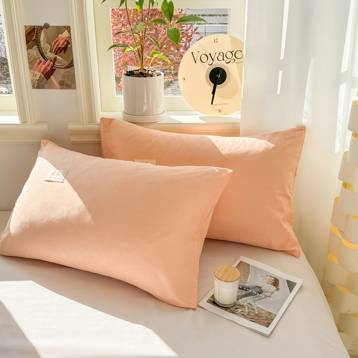 91家纺网 家纺一手货源 找家纺 眠博士 2025新款全棉40支纯色单枕套 40支枕套-橘色