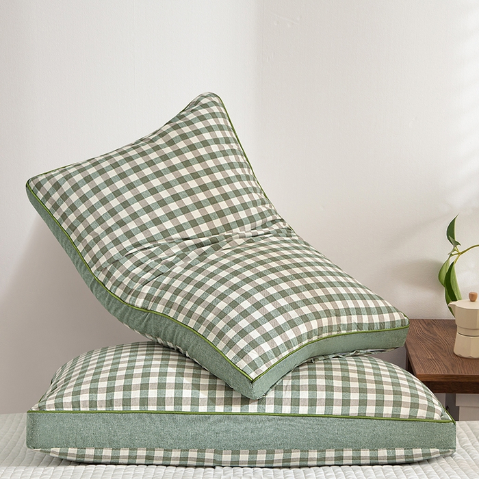 91家纺网 家纺一手货源 找家纺 纽乐家纺 2025新款水洗棉全荞麦枕枕头枕芯 绿格子40*70