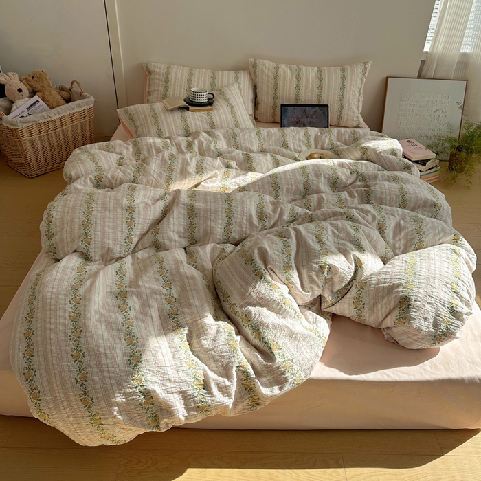 91家纺网 家纺一手货源 找家纺 （总）六巷胡同 2025新款韩系INS博主风40S全棉色织提花四件套