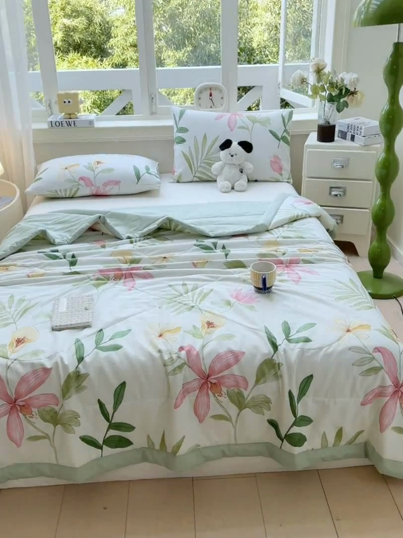 91家纺网 家纺一手货源 找家纺 憨豆家纺 2025新款双面全棉夏被可机洗小清新纯棉夏被薄被芯空调被子夏凉被 花之恋