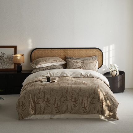 91家纺网 家纺一手货源 找家纺 简家居 2025新款60支色织空气棉四件套-草木集 肉桂茶