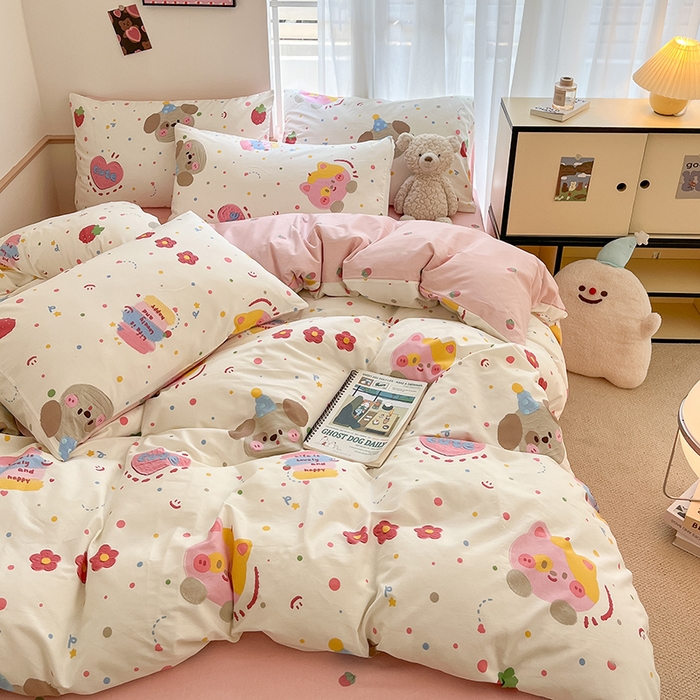 91家纺网 家纺一手货源 找家纺 桃子家居 2025新款纯棉小清新13372卡通可爱少女系列四件套 棉-花花酱