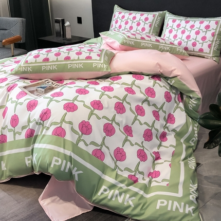 91家纺网 家纺一手货源 找家纺 （买家秀 爆款不断货）新款高克重亲肤棉+13372全棉纯棉四件套全棉纯棉三件套轻奢风四件套直播 轻奢粉色郁金香