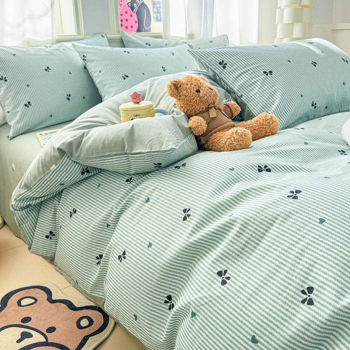 91家纺网 家纺一手货源 找家纺 简宜家居（朝初家纺） 2025新款40支13070纯棉四件套 蓝条纹蝴蝶结