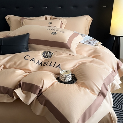 91家纺网 家纺一手货源 找家纺 （总）水云缦 2025新款轻奢全棉双拼角绣花四件套-米兰系列