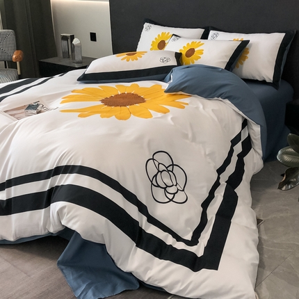 91家纺网 家纺一手货源 找家纺 （买家秀 爆款不断货）新款高克重亲肤棉+13372全棉纯棉四件套全棉纯棉三件套轻奢风四件套直播 轻奢太阳花