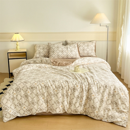 91家纺网 家纺一手货源 找家纺 （总）悦织湾家纺 2025新款A类针织双层纱小清新印花四件套学生宿舍轻奢时尚三件套床上用品四件套