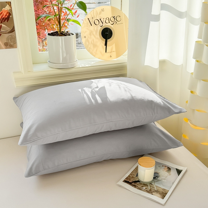 91家纺网 家纺一手货源 找家纺 眠博士 2025新款全棉40支纯色单枕套 40支枕套-银灰