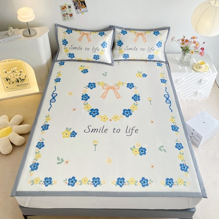 91家纺网 家纺一手货源 找家纺 （总）邵依  2025新款数码印花烫光冰丝席凉席子藤席