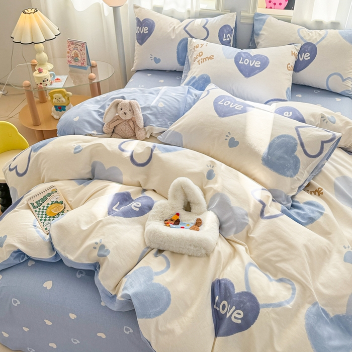 91家纺网 家纺一手货源 找家纺 简宜家居（朝初家纺） 2025新款40支13070纯棉四件套 心相印-蓝