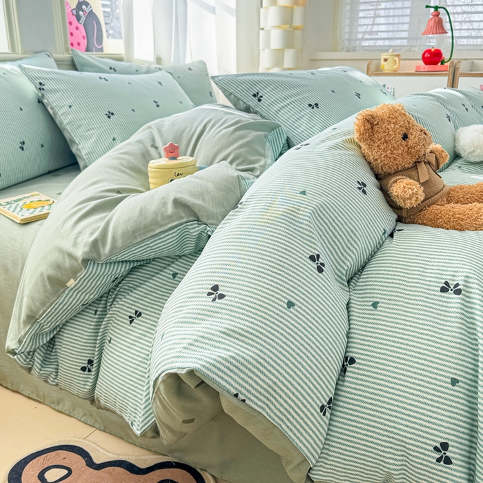 91家纺网 家纺一手货源 找家纺 简宜家居（朝初家纺） 2025新款40支13070纯棉四件套 蓝条纹蝴蝶结