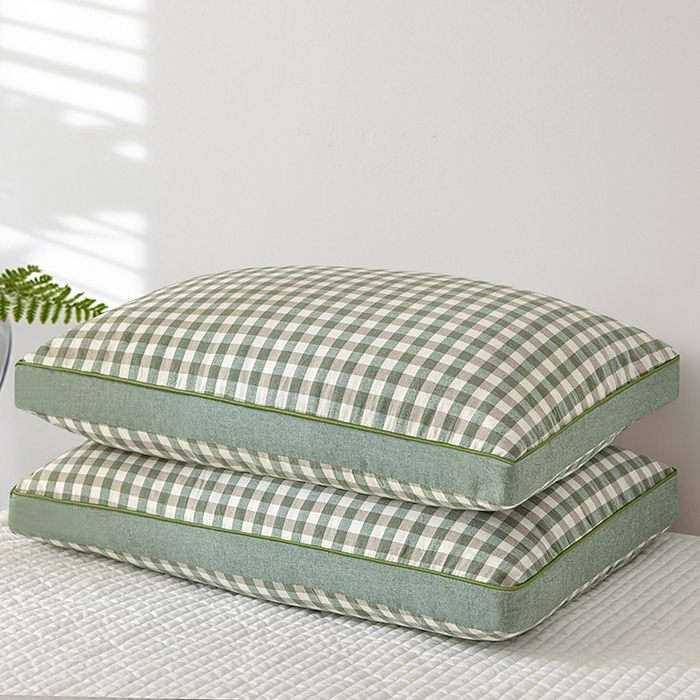 91家纺网 家纺一手货源 找家纺 纽乐家纺 2025新款水洗棉全荞麦枕枕头枕芯 绿格子40*70