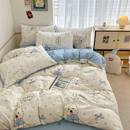 桃子家居 2025新款纯棉小清新13372卡通可爱少女系列四件套 棉-波点狗
