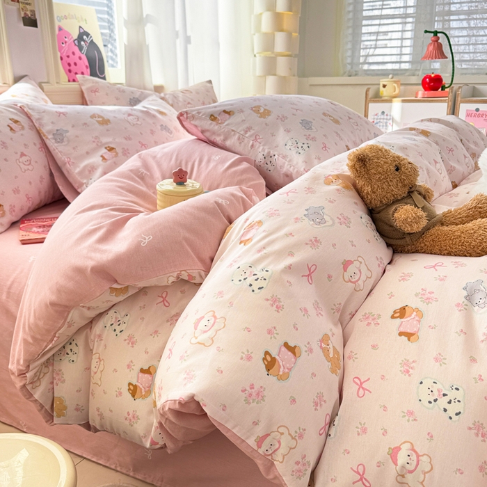 91家纺网 家纺一手货源 找家纺 简宜家居（朝初家纺） 2025新款40支13070纯棉四件套 碎花狗狗