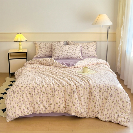 悦织湾家纺 2025新款A类针织双层纱小清新印花四件套学生宿舍轻奢时尚三件套床上用品四件套 陌上花开