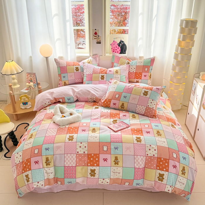 91家纺网 家纺一手货源 找家纺 简宜家居（朝初家纺） 2025新款40支13070纯棉四件套 梦幻拼图