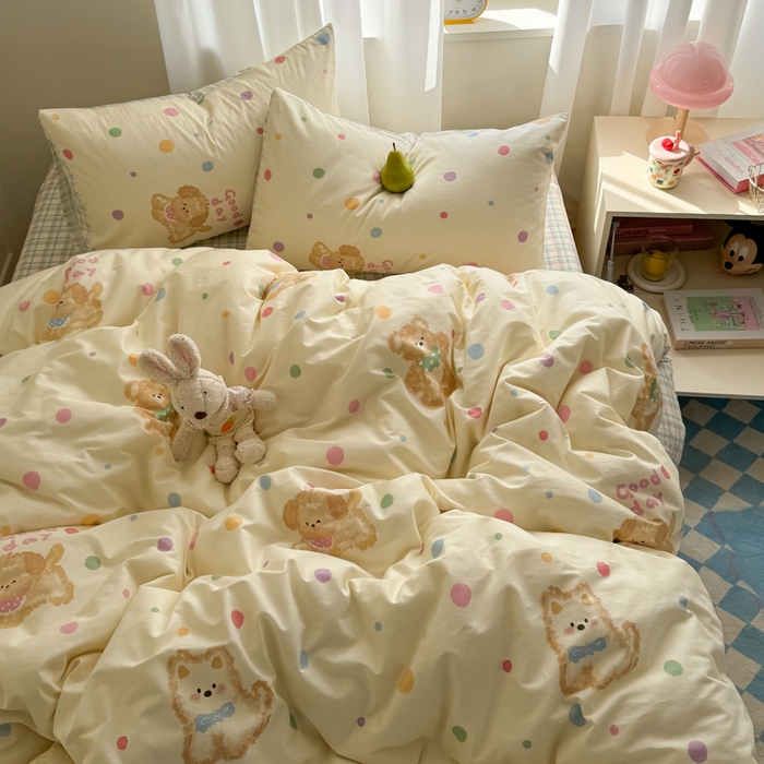 91家纺网 家纺一手货源 找家纺 桃子家居 2025新款纯棉小清新13372卡通可爱少女系列四件套 棉-彩色日记