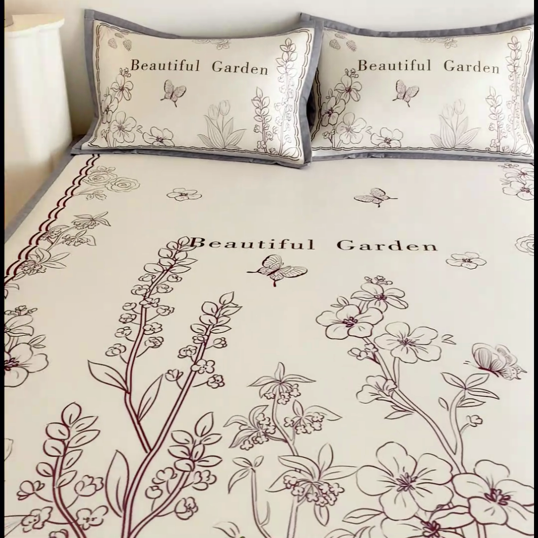 91家纺网 家纺一手货源 找家纺 邵依  2025新款数码印花烫光冰丝席凉席子藤席 花季相印