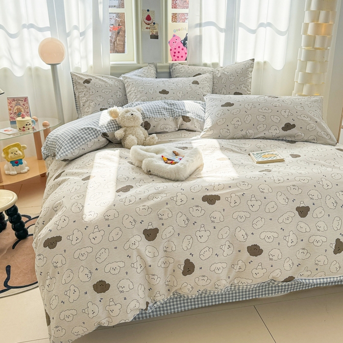 91家纺网 家纺一手货源 找家纺 简宜家居（朝初家纺） 2025新款40支13070纯棉四件套 黑白汪星人