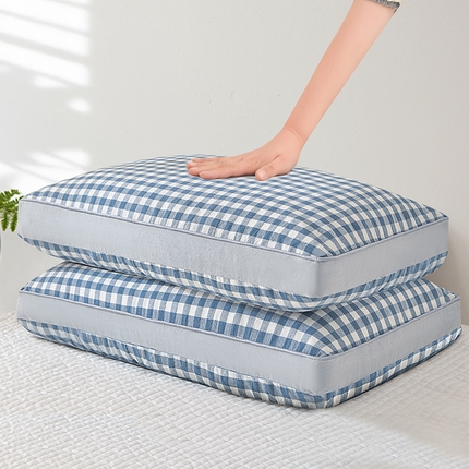 纽乐家纺 2025新款水洗棉全荞麦枕枕头枕芯 蓝格子35*55