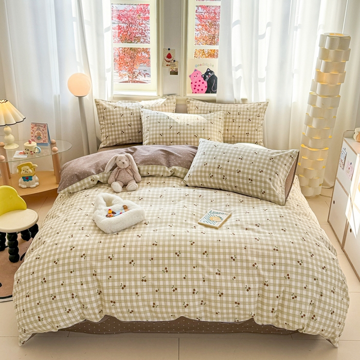 91家纺网 家纺一手货源 找家纺 简宜家居（朝初家纺） 2025新款40支13070纯棉四件套 青柠樱桃