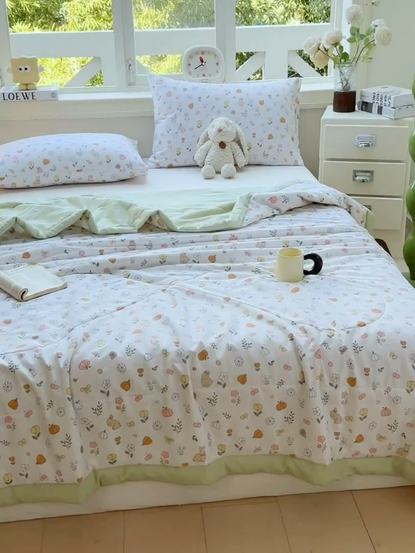 91家纺网 家纺一手货源 找家纺 憨豆家纺 2025新款双面全棉夏被可机洗小清新纯棉夏被薄被芯空调被子夏凉被 春风拂面