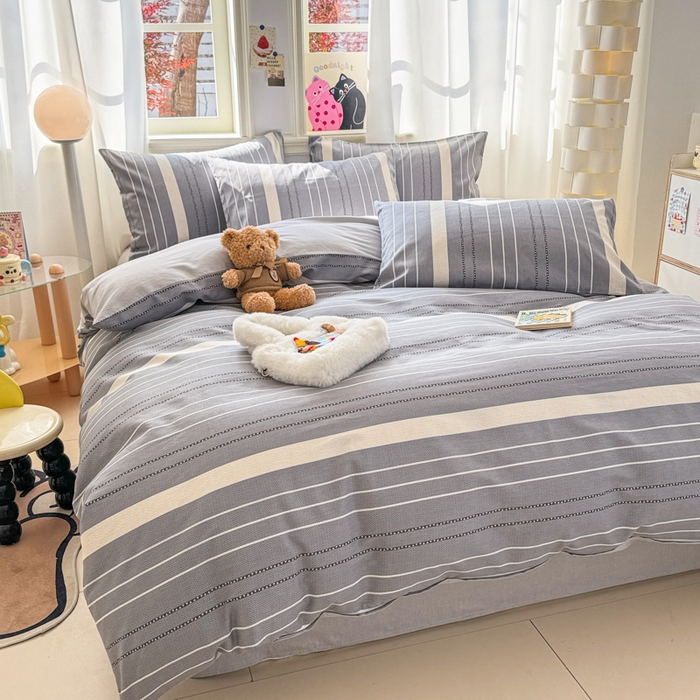 91家纺网 家纺一手货源 找家纺 简宜家居（朝初家纺） 2025新款40支13070纯棉四件套 条纹艺术