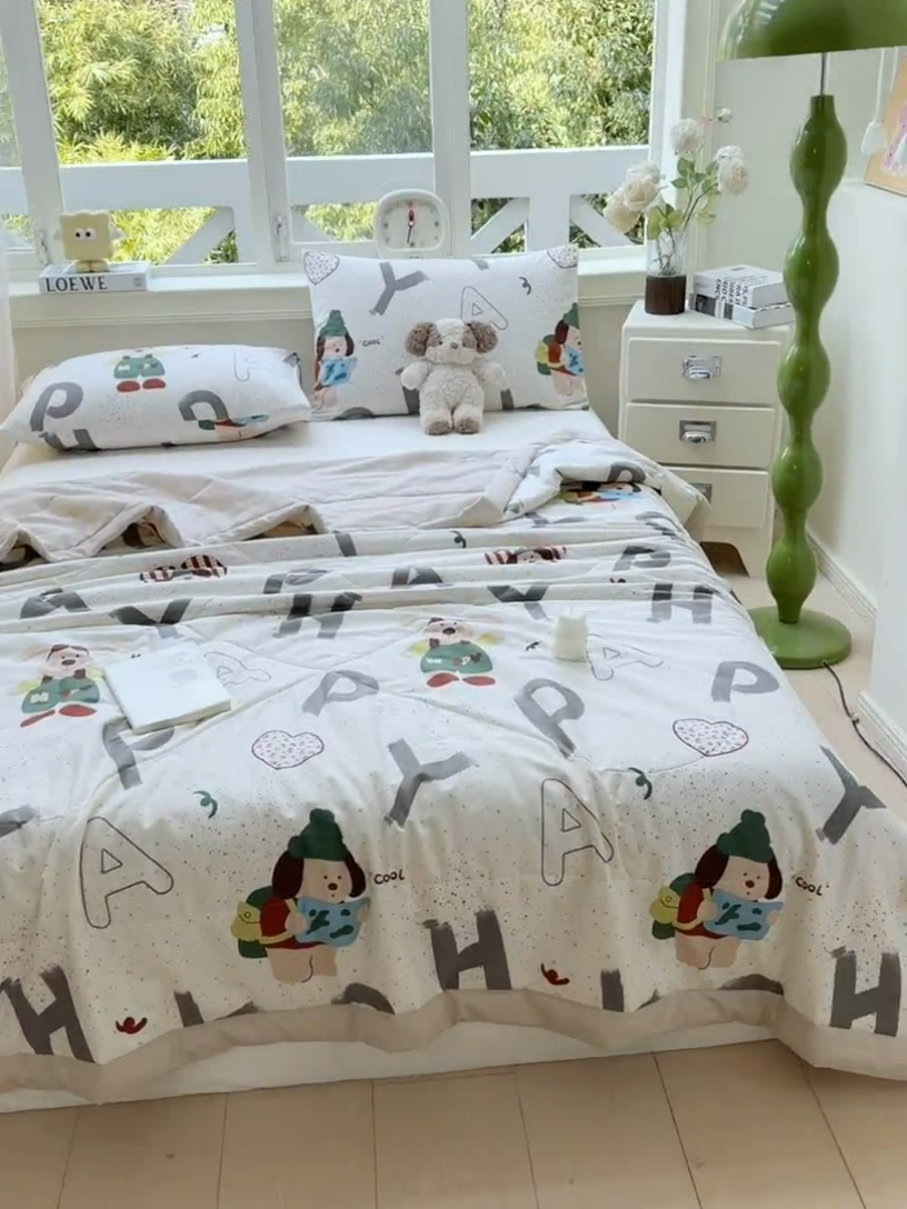 91家纺网 家纺一手货源 找家纺 憨豆家纺 2025新款双面全棉夏被可机洗小清新纯棉夏被薄被芯空调被子夏凉被 蒙奇奇-米