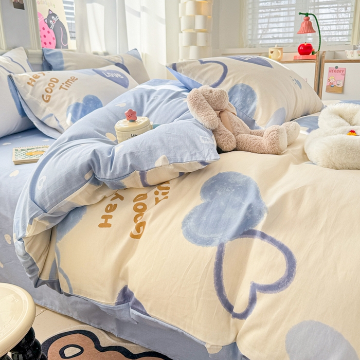 91家纺网 家纺一手货源 找家纺 简宜家居（朝初家纺） 2025新款40支13070纯棉四件套 心相印-蓝